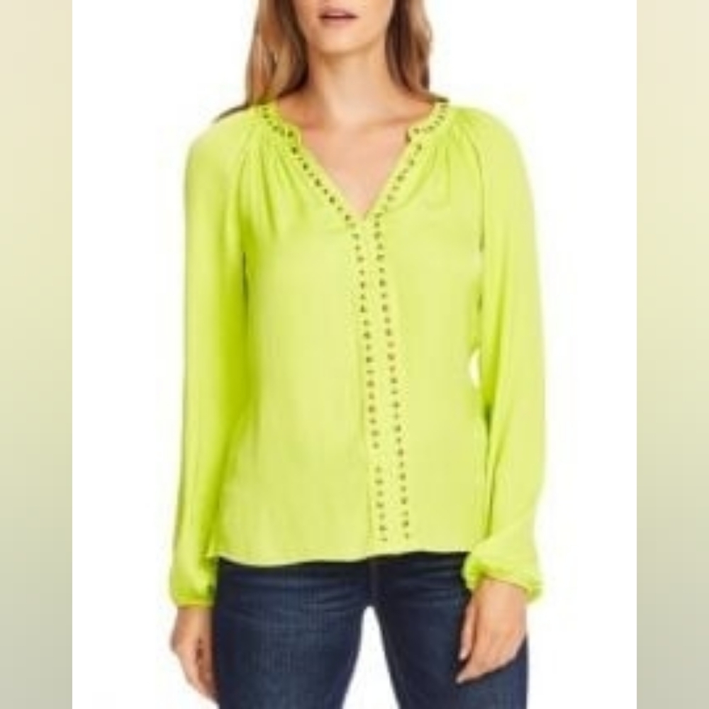 Vince Camuto Neon Lime Green Studded Blouse Size M